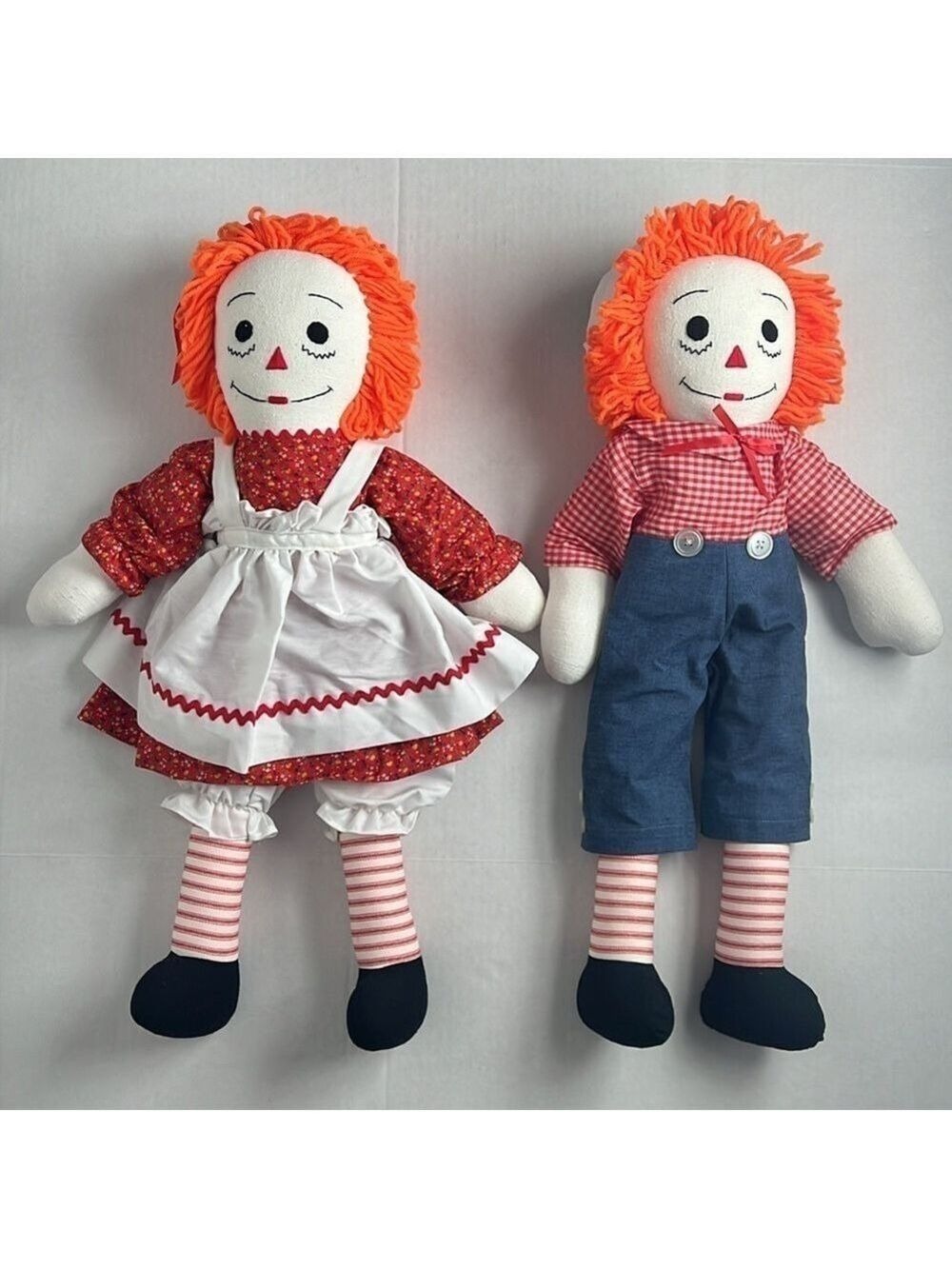 Raggedy Ann & Andy Dolls Vintage Handmade Embroidered Eyes, Nose 25” NEW
